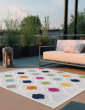 Gray 5' 3 x 5' 3 Aruba Outdoor Square Area Rug Weather Resistant for Patio, Deck, Terrace, Balcony, Porch for Sale at Rug Engine