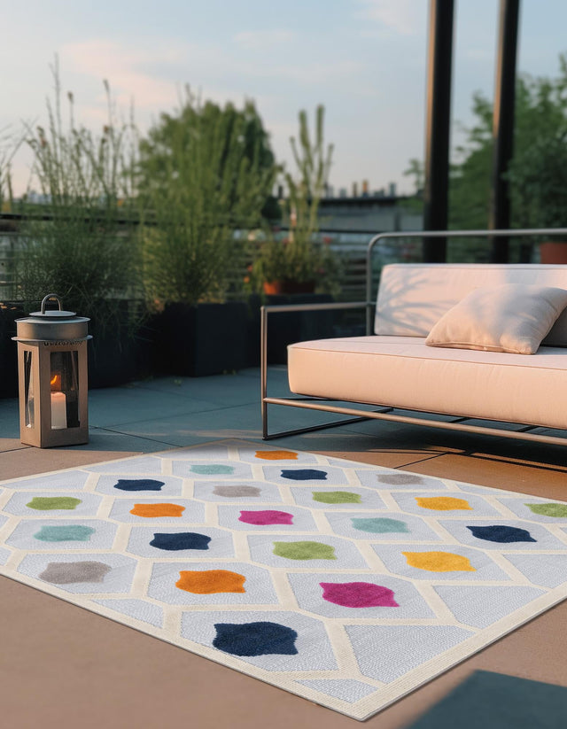 Gray 7' 10 x 7' 10 Aruba Outdoor Square Area Rug Weather Resistant for Patio, Deck, Terrace, Balcony, Porch for Sale at Rug Engine