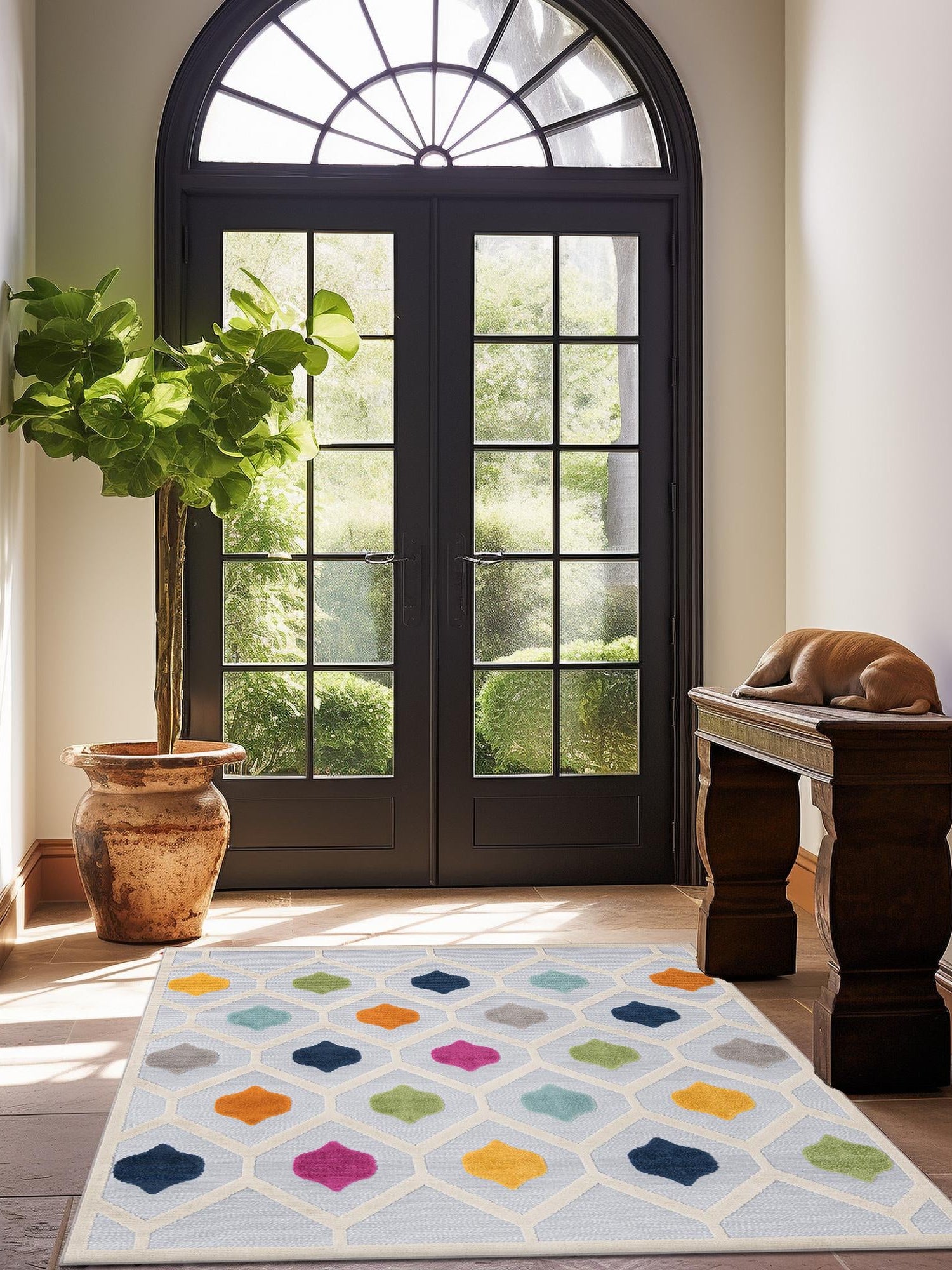 Gray 7' 10 x 7' 10 Aruba Outdoor Square Area Rug Weather Resistant for Patio, Deck, Terrace, Balcony, Porch for Sale at Rug Engine