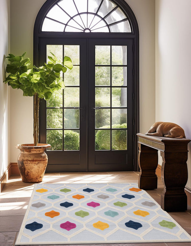 Gray 7' 10 x 7' 10 Aruba Outdoor Square Area Rug Weather Resistant for Patio, Deck, Terrace, Balcony, Porch for Sale at Rug Engine