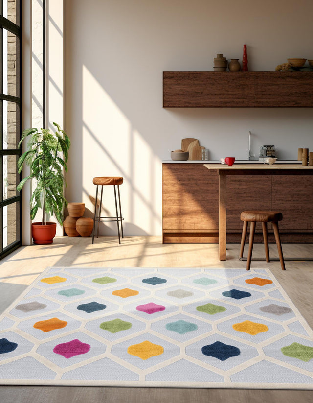 Gray 7' 10 x 7' 10 Aruba Outdoor Square Area Rug Weather Resistant for Patio, Deck, Terrace, Balcony, Porch for Sale at Rug Engine