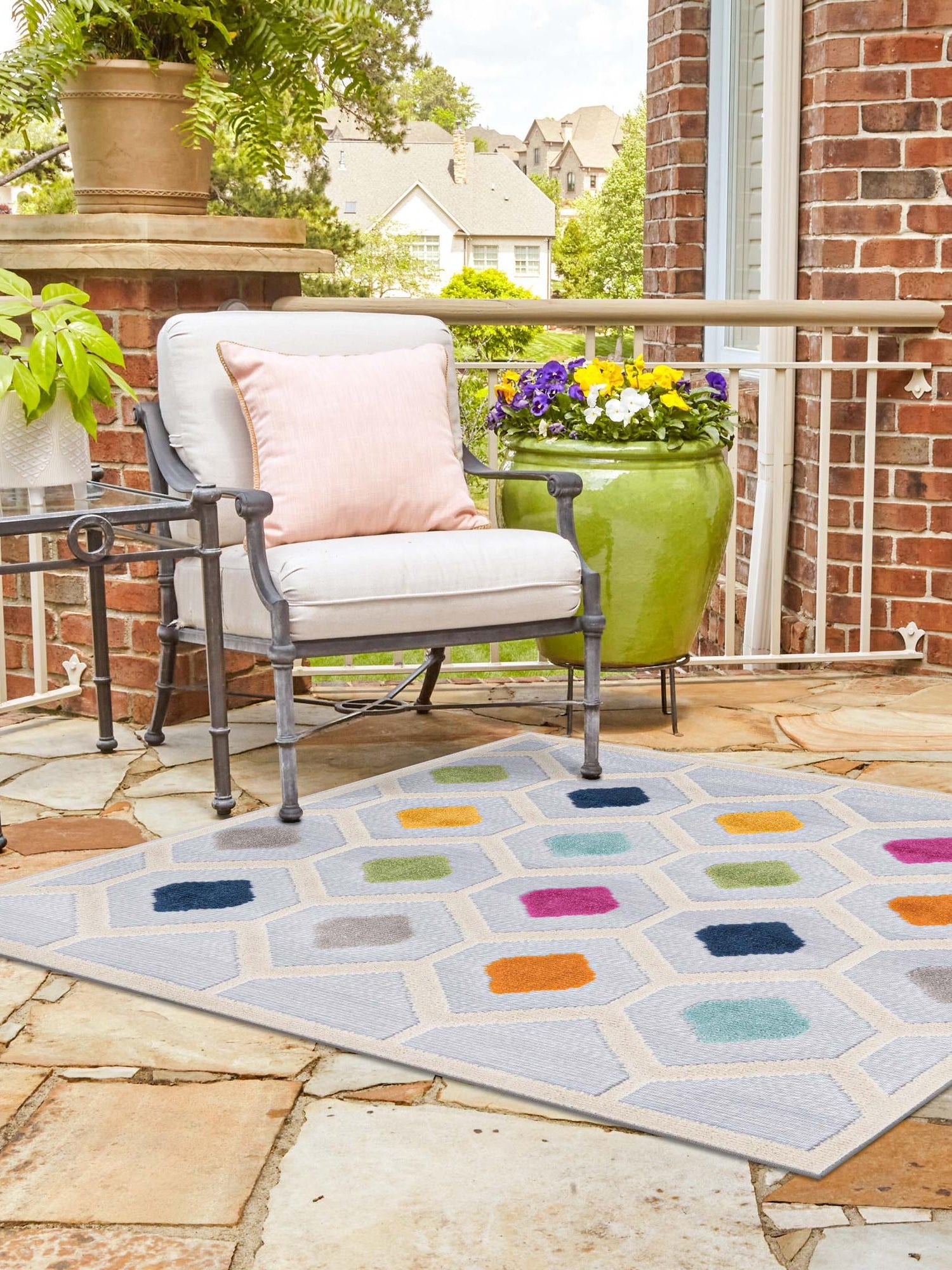 Gray 7' 10 x 7' 10 Aruba Outdoor Square Area Rug Weather Resistant for Patio, Deck, Terrace, Balcony, Porch for Sale at Rug Engine