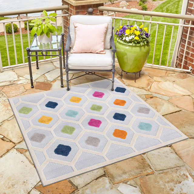 Gray 7' 10 x 7' 10 Aruba Outdoor Square Area Rug Weather Resistant for Patio, Deck, Terrace, Balcony, Porch for Sale at Rug Engine