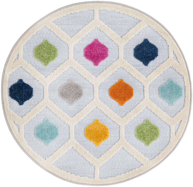 Gray 3' 3 x 3' 3 Aruba Outdoor Round Area Rug Weather Resistant for Patio, Deck, Terrace, Balcony, Porch for Sale at Rug Engine