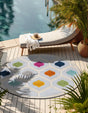 Gray 3' 3 x 3' 3 Aruba Outdoor Round Area Rug Weather Resistant for Patio, Deck, Terrace, Balcony, Porch for Sale at Rug Engine