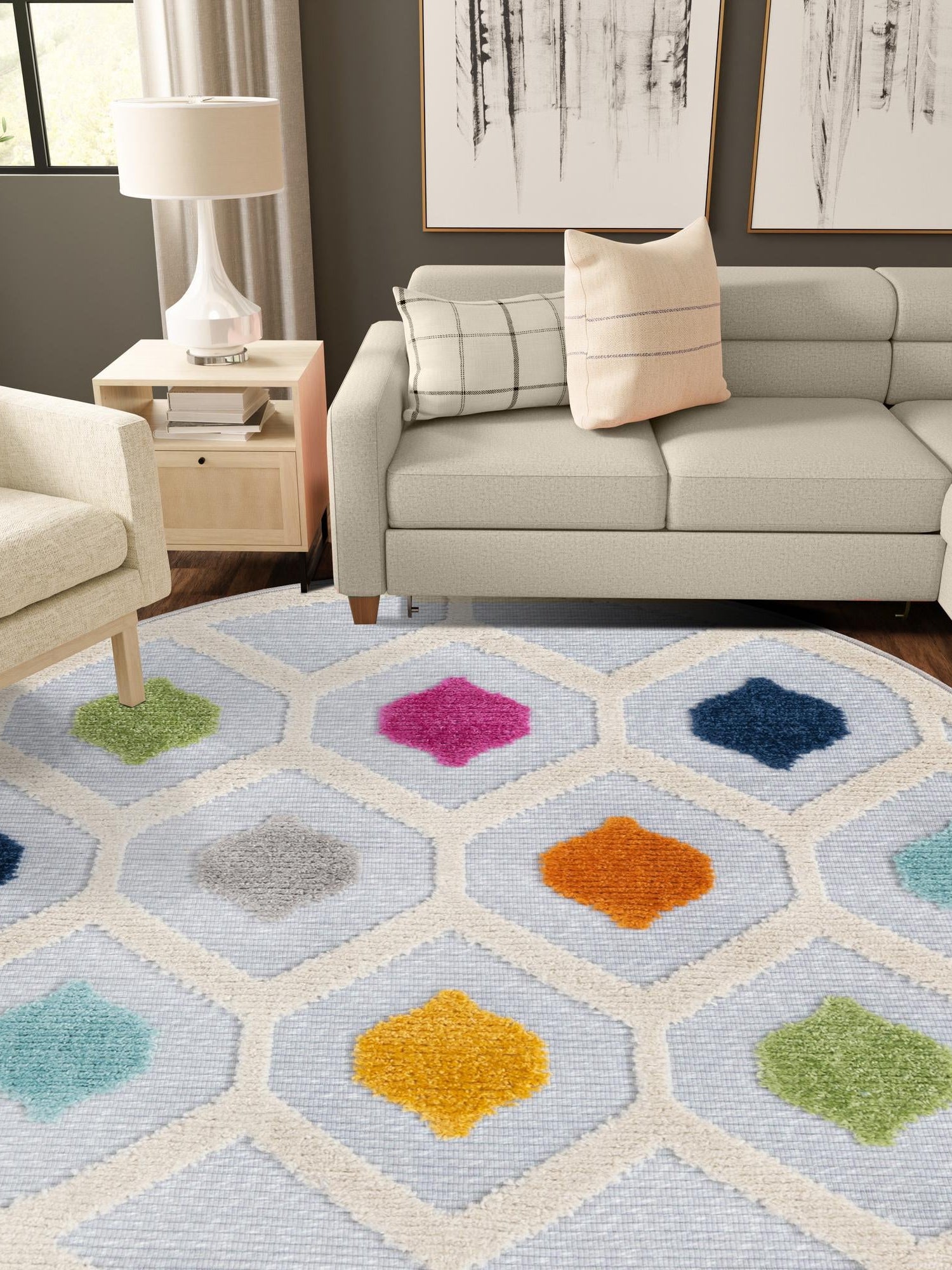 Gray 5' 3 x 5' 3 Aruba Outdoor Round Area Rug Weather Resistant for Patio, Deck, Terrace, Balcony, Porch for Sale at Rug Engine