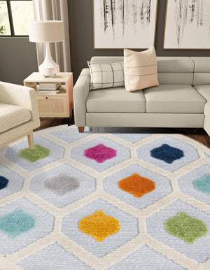 Gray 5' 3 x 5' 3 Aruba Outdoor Round Area Rug Weather Resistant for Patio, Deck, Terrace, Balcony, Porch for Sale at Rug Engine