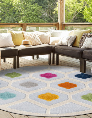 Gray 3' 3 x 3' 3 Aruba Outdoor Round Area Rug Weather Resistant for Patio, Deck, Terrace, Balcony, Porch for Sale at Rug Engine