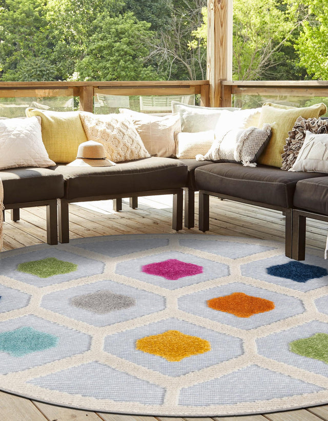 Gray 3' 3 x 3' 3 Aruba Outdoor Round Area Rug Weather Resistant for Patio, Deck, Terrace, Balcony, Porch for Sale at Rug Engine
