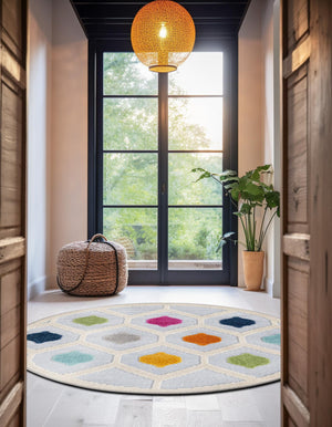 Gray 3' 3 x 3' 3 Aruba Outdoor Round Area Rug Weather Resistant for Patio, Deck, Terrace, Balcony, Porch for Sale at Rug Engine