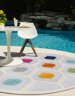 Gray 3' 3 x 3' 3 Aruba Outdoor Round Area Rug Weather Resistant for Patio, Deck, Terrace, Balcony, Porch for Sale at Rug Engine