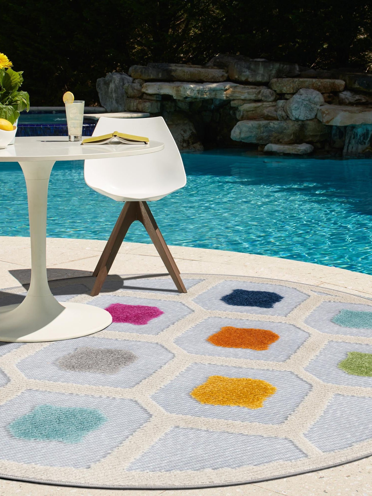 Gray 5' 3 x 5' 3 Aruba Outdoor Round Area Rug Weather Resistant for Patio, Deck, Terrace, Balcony, Porch for Sale at Rug Engine
