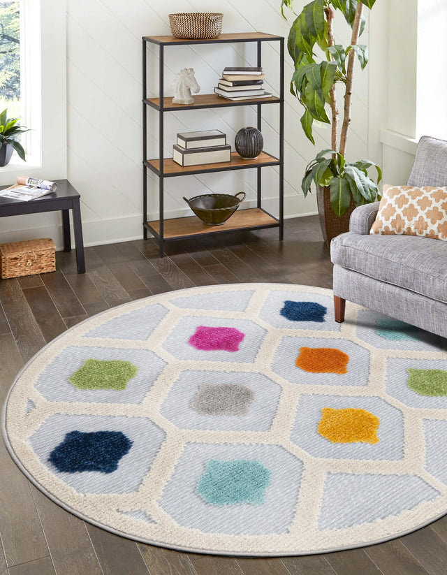 Gray 3' 3 x 3' 3 Aruba Outdoor Round Area Rug Weather Resistant for Patio, Deck, Terrace, Balcony, Porch for Sale at Rug Engine