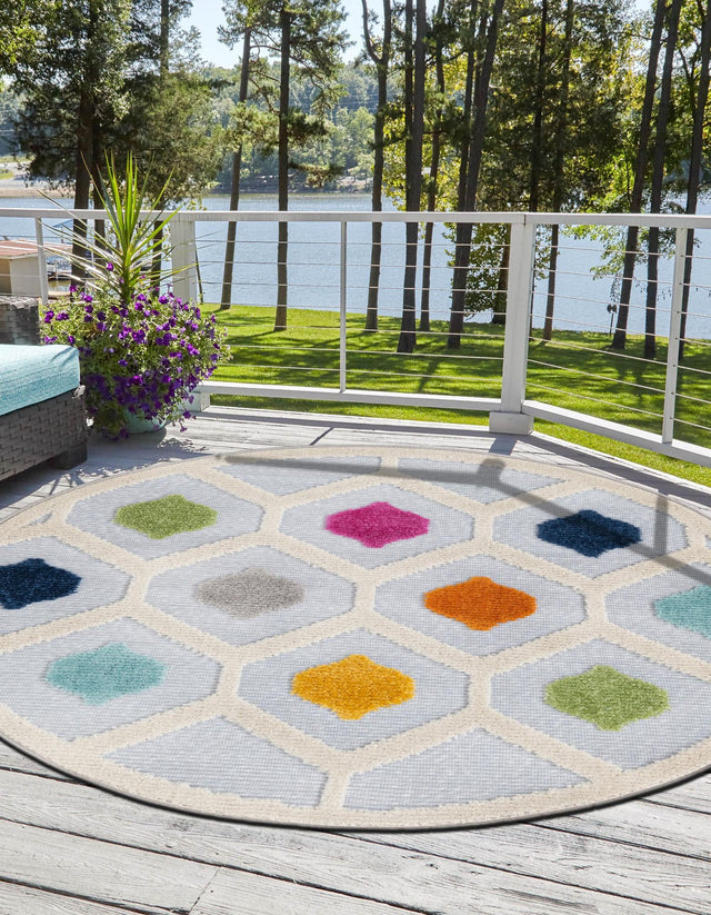 Gray 3' 3 x 3' 3 Aruba Outdoor Round Area Rug Weather Resistant for Patio, Deck, Terrace, Balcony, Porch for Sale at Rug Engine