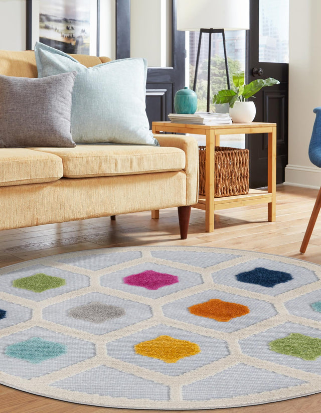 Gray 3' 3 x 3' 3 Aruba Outdoor Round Area Rug Weather Resistant for Patio, Deck, Terrace, Balcony, Porch for Sale at Rug Engine
