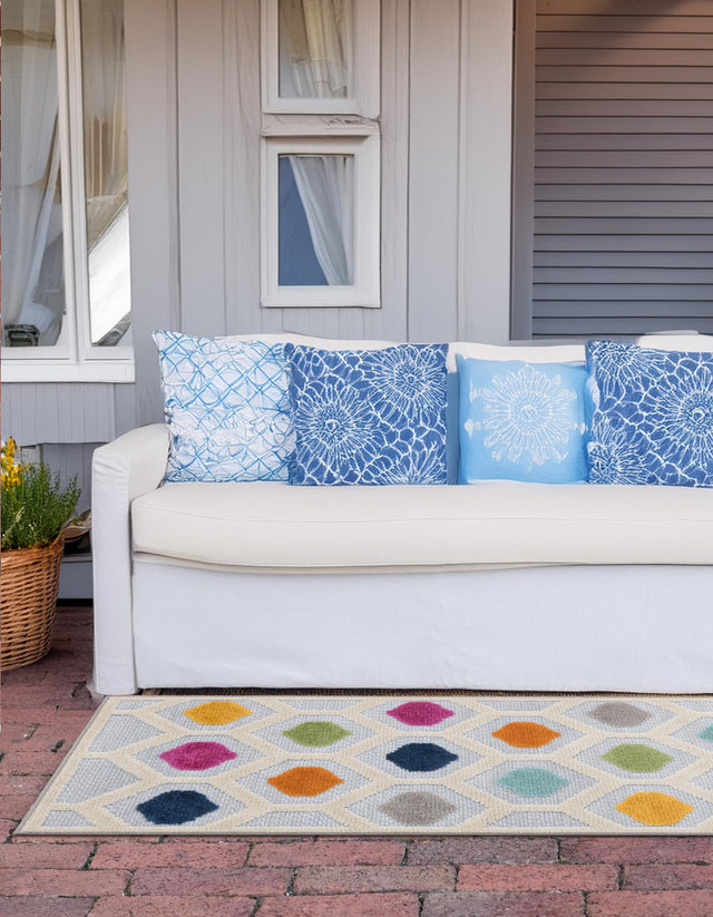 Gray 2' x 10' Aruba Outdoor Runner Area Rug Weather Resistant for Patio, Deck, Terrace, Balcony, Porch for Sale at Rug Engine