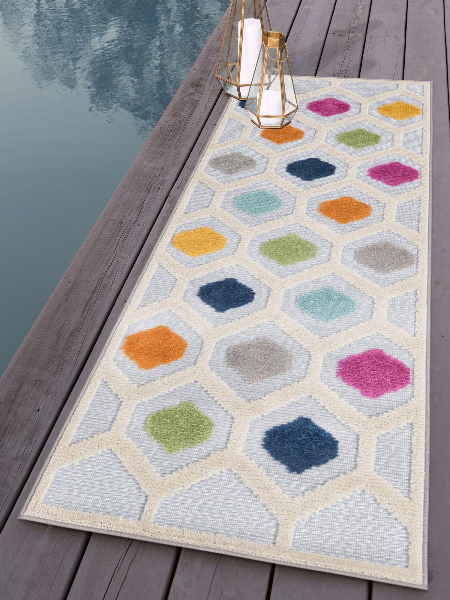 Gray 2' x 8' Aruba Outdoor Runner Area Rug Weather Resistant for Patio, Deck, Terrace, Balcony, Porch for Sale at Rug Engine