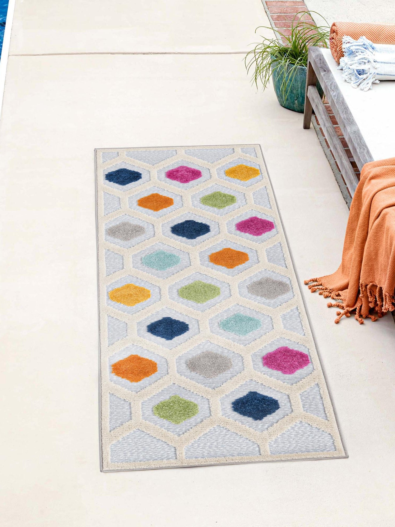 Gray 2' x 8' Aruba Outdoor Runner Area Rug Weather Resistant for Patio, Deck, Terrace, Balcony, Porch for Sale at Rug Engine