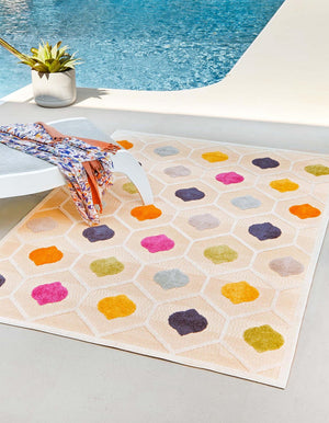 Beige 9' x 12' Aruba Outdoor Rectangle Area Rug Weather Resistant for Patio, Deck, Terrace, Balcony, Porch for Sale at Rug Engine