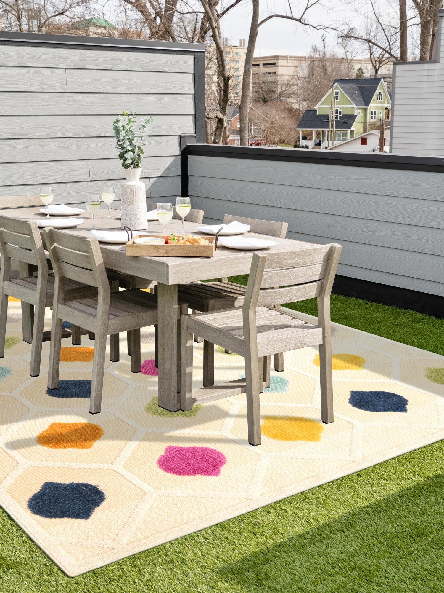 Beige 5' 3 x 8' Aruba Outdoor Rectangle Area Rug Weather Resistant for Patio, Deck, Terrace, Balcony, Porch for Sale at Rug Engine