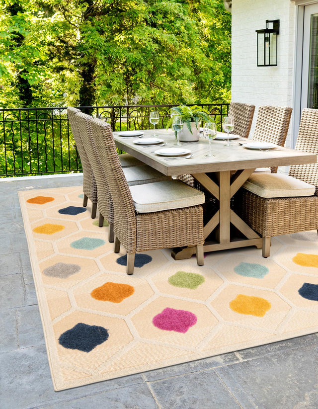 Beige 7' x 10' Aruba Outdoor Rectangle Area Rug Weather Resistant for Patio, Deck, Terrace, Balcony, Porch for Sale at Rug Engine
