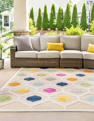 Beige 5' 3 x 8' Aruba Outdoor Rectangle Area Rug Weather Resistant for Patio, Deck, Terrace, Balcony, Porch for Sale at Rug Engine