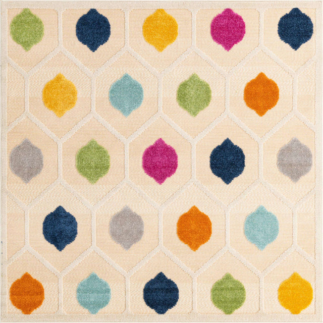 Beige 5' 3 x 5' 3 Aruba Outdoor Square Area Rug Weather Resistant for Patio, Deck, Terrace, Balcony, Porch for Sale at Rug Engine