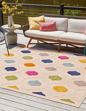 Beige 5' 3 x 5' 3 Aruba Outdoor Square Area Rug Weather Resistant for Patio, Deck, Terrace, Balcony, Porch for Sale at Rug Engine