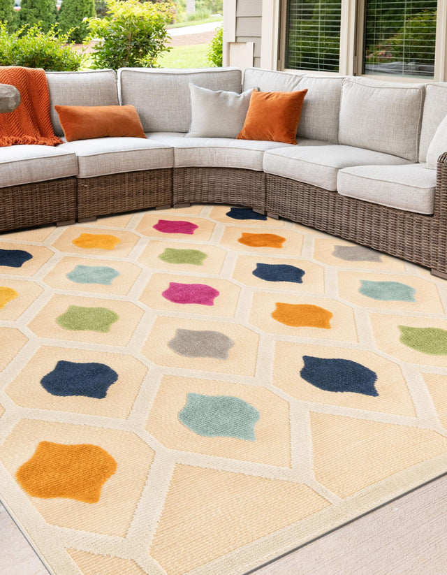 Beige 7' 10 x 7' 10 Aruba Outdoor Square Area Rug Weather Resistant for Patio, Deck, Terrace, Balcony, Porch for Sale at Rug Engine