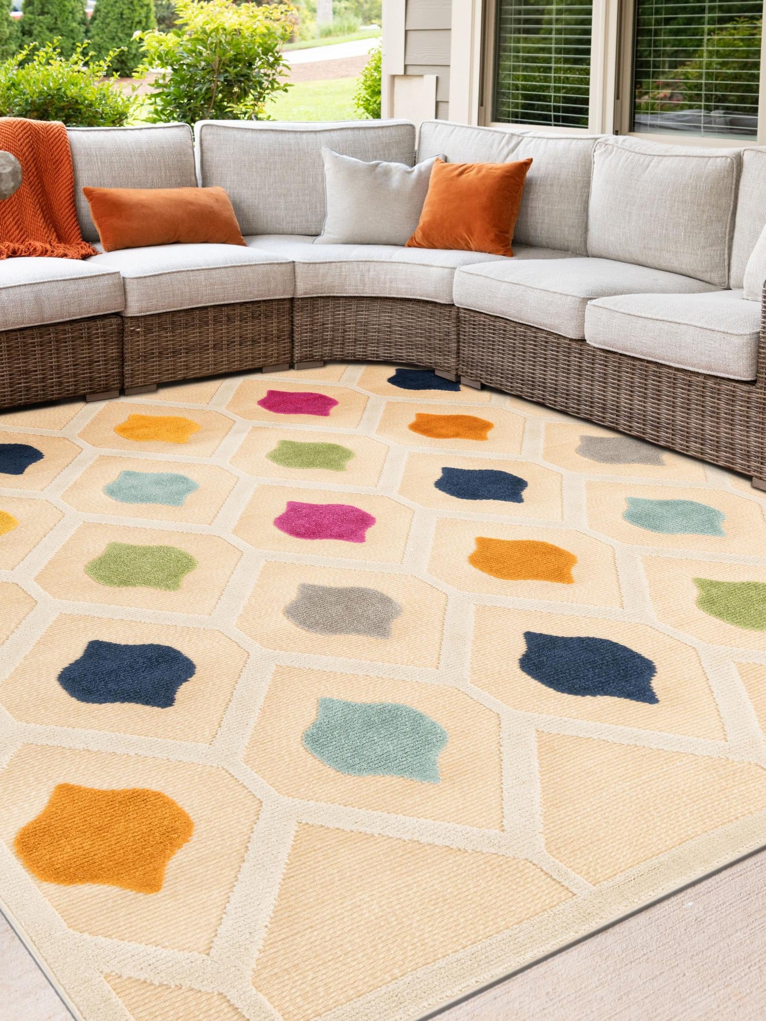 Beige 5' 3 x 5' 3 Aruba Outdoor Square Area Rug Weather Resistant for Patio, Deck, Terrace, Balcony, Porch for Sale at Rug Engine