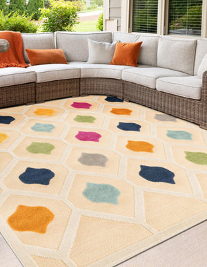 Beige 5' 3 x 5' 3 Aruba Outdoor Square Area Rug Weather Resistant for Patio, Deck, Terrace, Balcony, Porch for Sale at Rug Engine