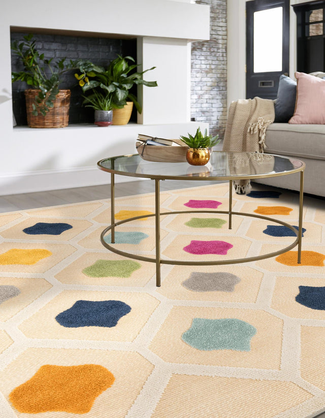 Beige 7' 10 x 7' 10 Aruba Outdoor Square Area Rug Weather Resistant for Patio, Deck, Terrace, Balcony, Porch for Sale at Rug Engine