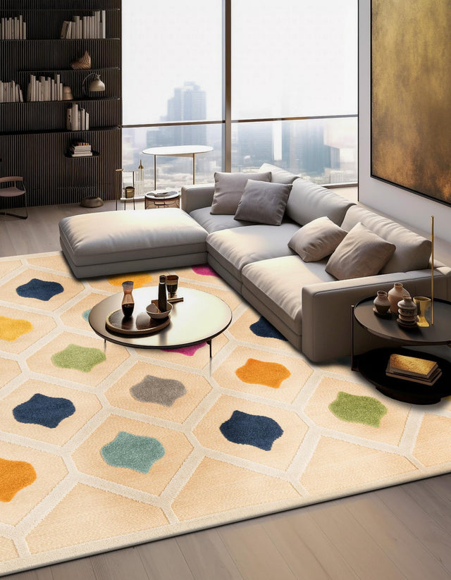 Beige 5' 3 x 5' 3 Aruba Outdoor Square Area Rug Weather Resistant for Patio, Deck, Terrace, Balcony, Porch for Sale at Rug Engine