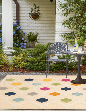 Beige 5' 3 x 5' 3 Aruba Outdoor Square Area Rug Weather Resistant for Patio, Deck, Terrace, Balcony, Porch for Sale at Rug Engine
