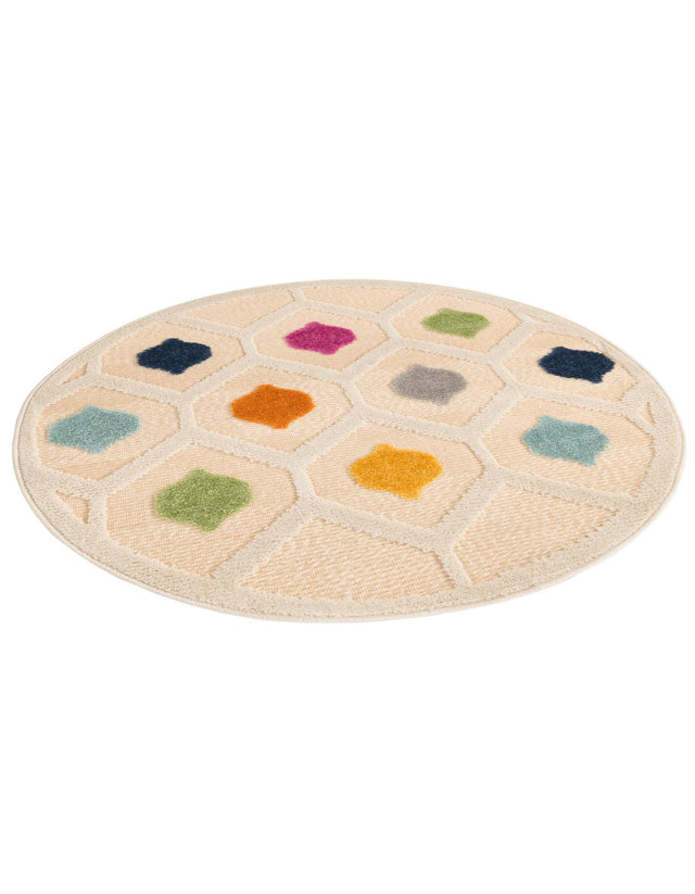 Beige 3' 3 x 3' 3 Aruba Outdoor Round Area Rug Weather Resistant for Patio, Deck, Terrace, Balcony, Porch for Sale at Rug Engine