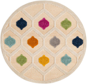 Beige 3' 3 x 3' 3 Aruba Outdoor Round Area Rug Weather Resistant for Patio, Deck, Terrace, Balcony, Porch for Sale at Rug Engine