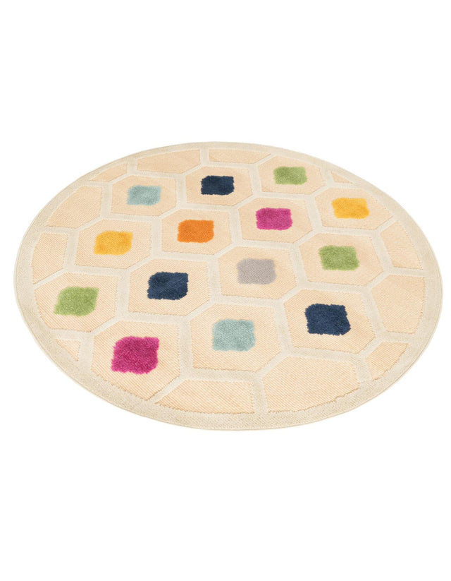 Beige 5' 3 x 5' 3 Aruba Outdoor Round Area Rug Weather Resistant for Patio, Deck, Terrace, Balcony, Porch for Sale at Rug Engine