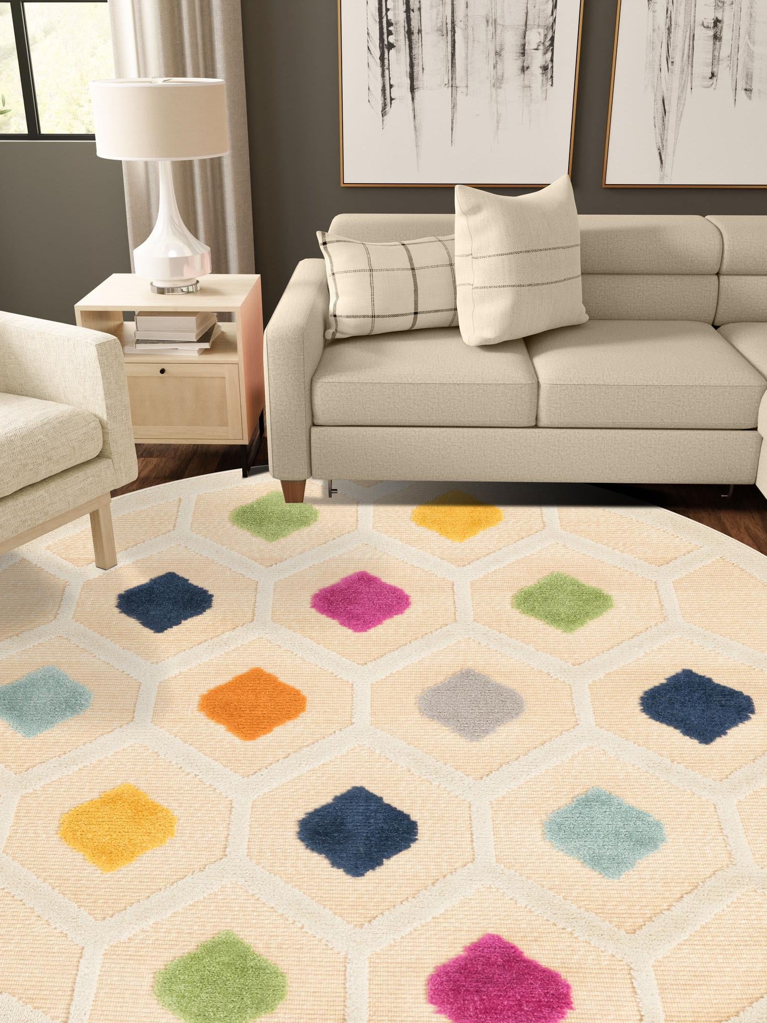Beige 3' 3 x 3' 3 Aruba Outdoor Round Area Rug Weather Resistant for Patio, Deck, Terrace, Balcony, Porch for Sale at Rug Engine
