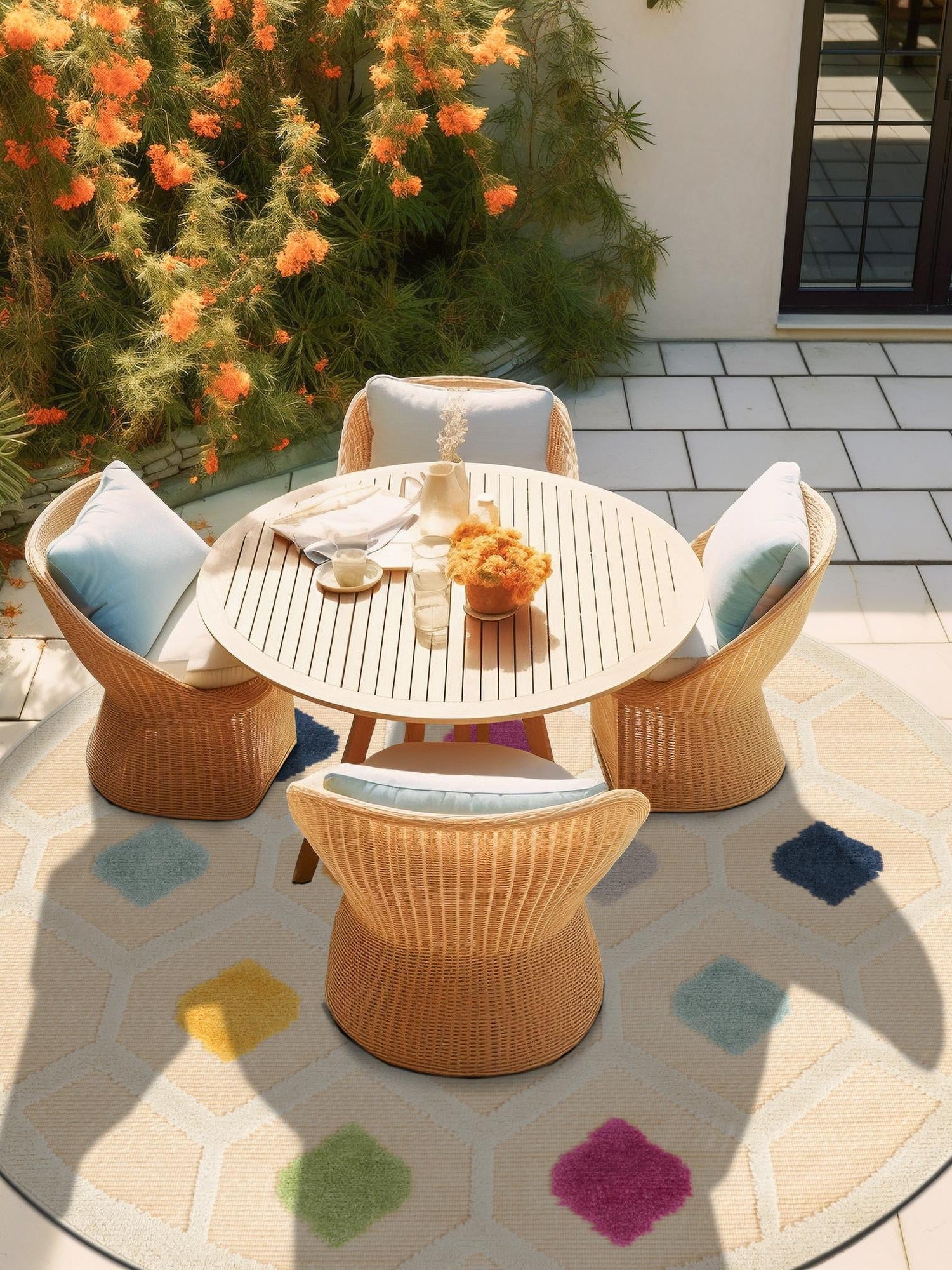 Beige 3' 3 x 3' 3 Aruba Outdoor Round Area Rug Weather Resistant for Patio, Deck, Terrace, Balcony, Porch for Sale at Rug Engine