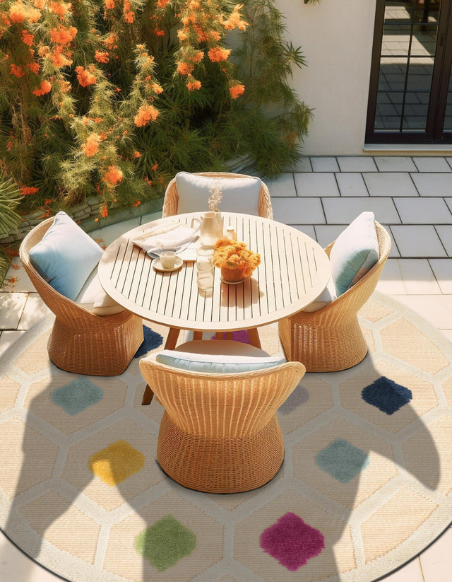 Beige 3' 3 x 3' 3 Aruba Outdoor Round Area Rug Weather Resistant for Patio, Deck, Terrace, Balcony, Porch for Sale at Rug Engine