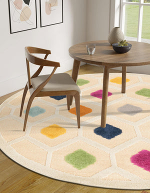 Beige 5' 3 x 5' 3 Aruba Outdoor Round Area Rug Weather Resistant for Patio, Deck, Terrace, Balcony, Porch for Sale at Rug Engine