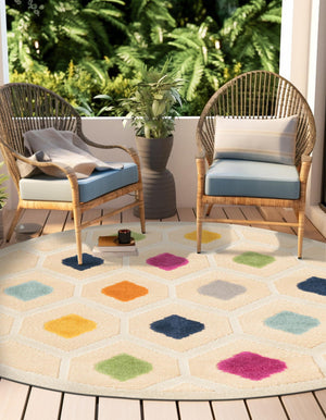 Beige 3' 3 x 3' 3 Aruba Outdoor Round Area Rug Weather Resistant for Patio, Deck, Terrace, Balcony, Porch for Sale at Rug Engine