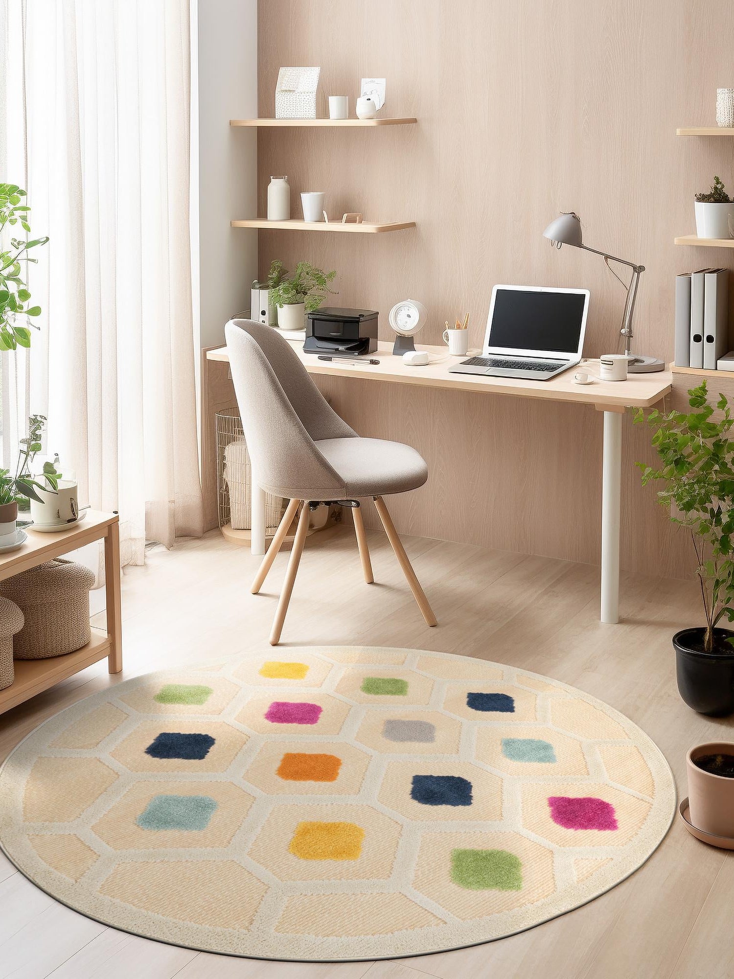 Beige 3' 3 x 3' 3 Aruba Outdoor Round Area Rug Weather Resistant for Patio, Deck, Terrace, Balcony, Porch for Sale at Rug Engine