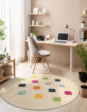 Beige 3' 3 x 3' 3 Aruba Outdoor Round Area Rug Weather Resistant for Patio, Deck, Terrace, Balcony, Porch for Sale at Rug Engine