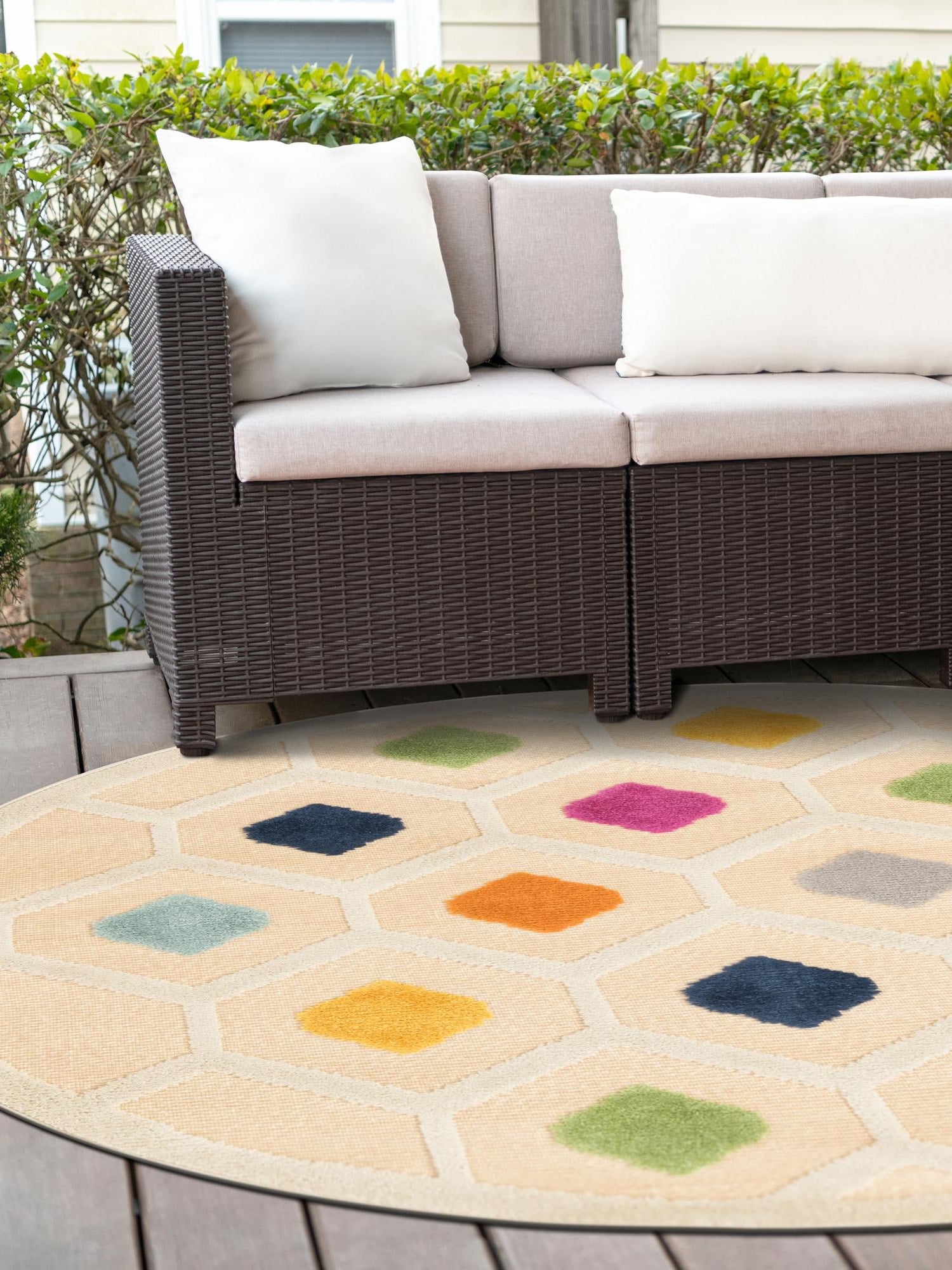 Beige 3' 3 x 3' 3 Aruba Outdoor Round Area Rug Weather Resistant for Patio, Deck, Terrace, Balcony, Porch for Sale at Rug Engine