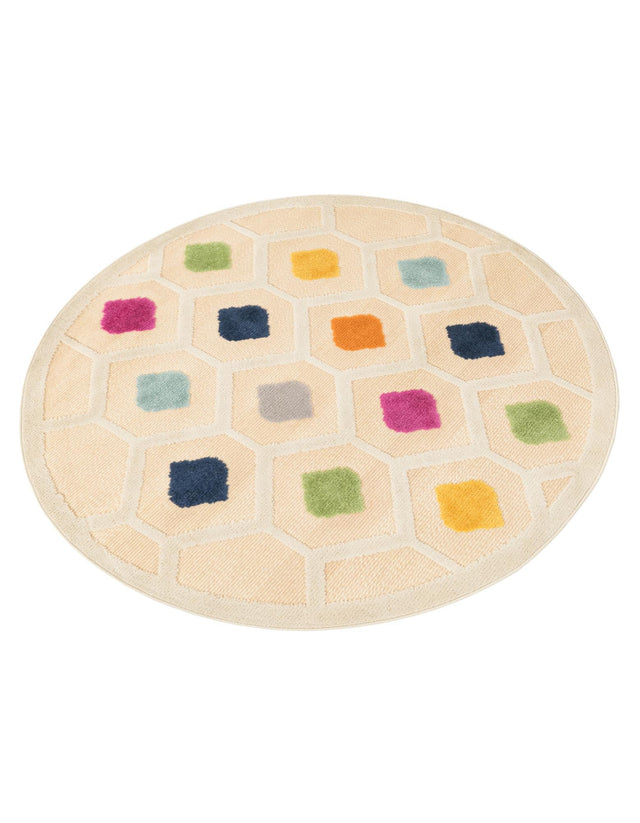 Beige 5' 3 x 5' 3 Aruba Outdoor Round Area Rug Weather Resistant for Patio, Deck, Terrace, Balcony, Porch for Sale at Rug Engine