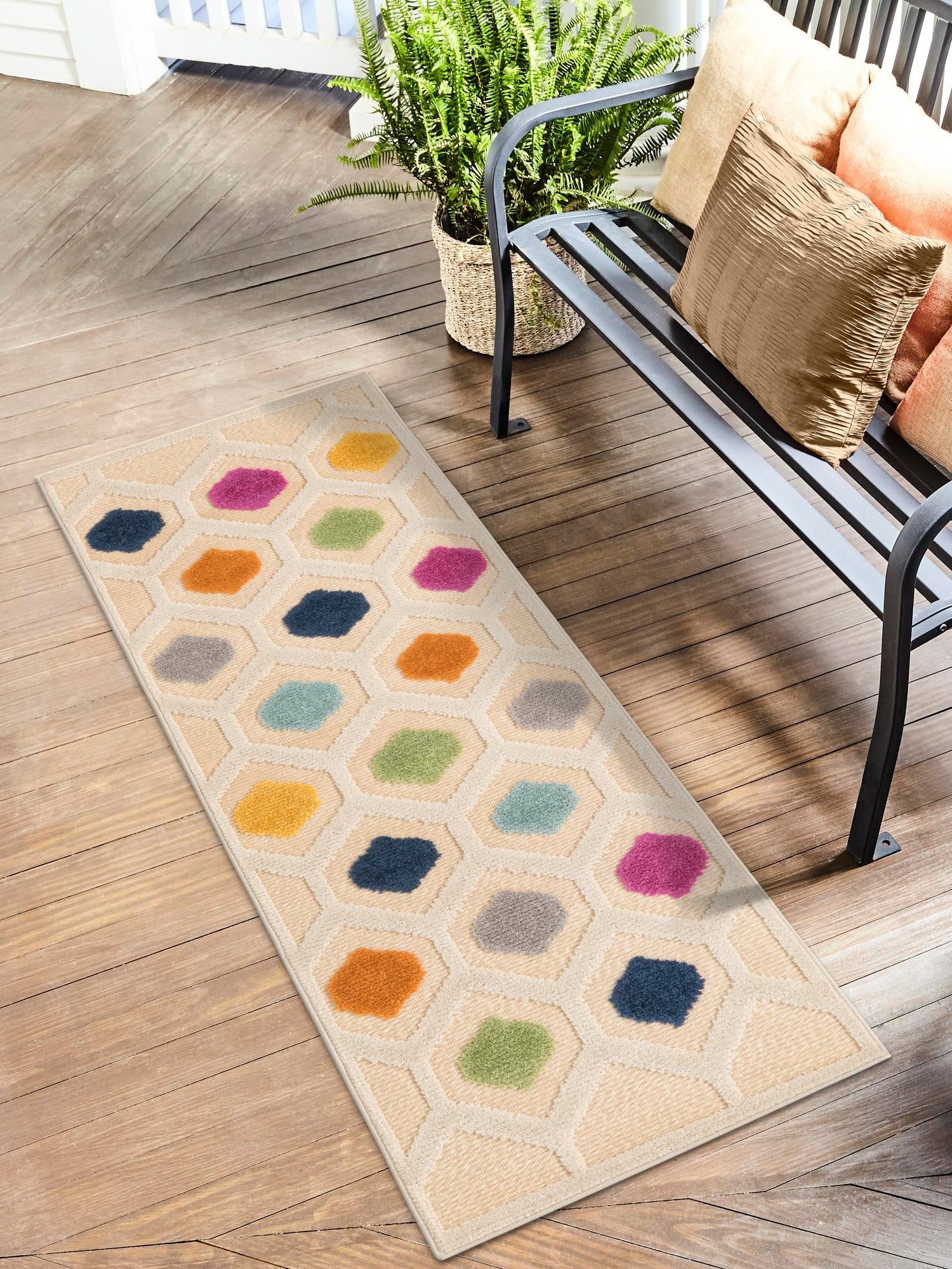 Beige 2' x 6' Aruba Outdoor Runner Area Rug Weather Resistant for Patio, Deck, Terrace, Balcony, Porch for Sale at Rug Engine