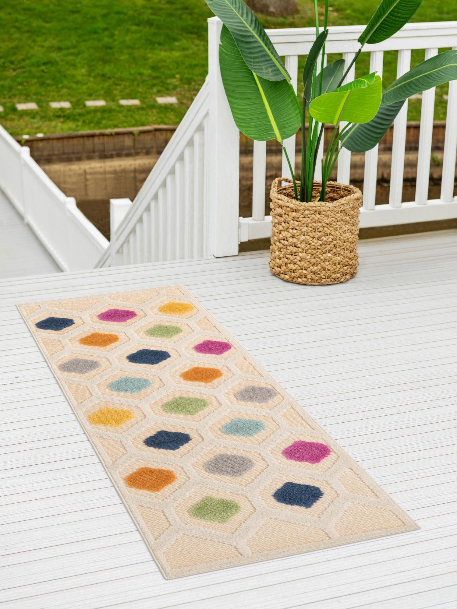 Beige 2' x 6' Aruba Outdoor Runner Area Rug Weather Resistant for Patio, Deck, Terrace, Balcony, Porch for Sale at Rug Engine