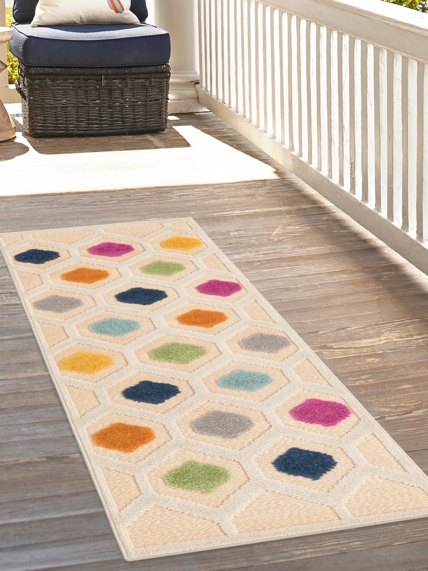 Beige 2' x 8' Aruba Outdoor Runner Area Rug Weather Resistant for Patio, Deck, Terrace, Balcony, Porch for Sale at Rug Engine