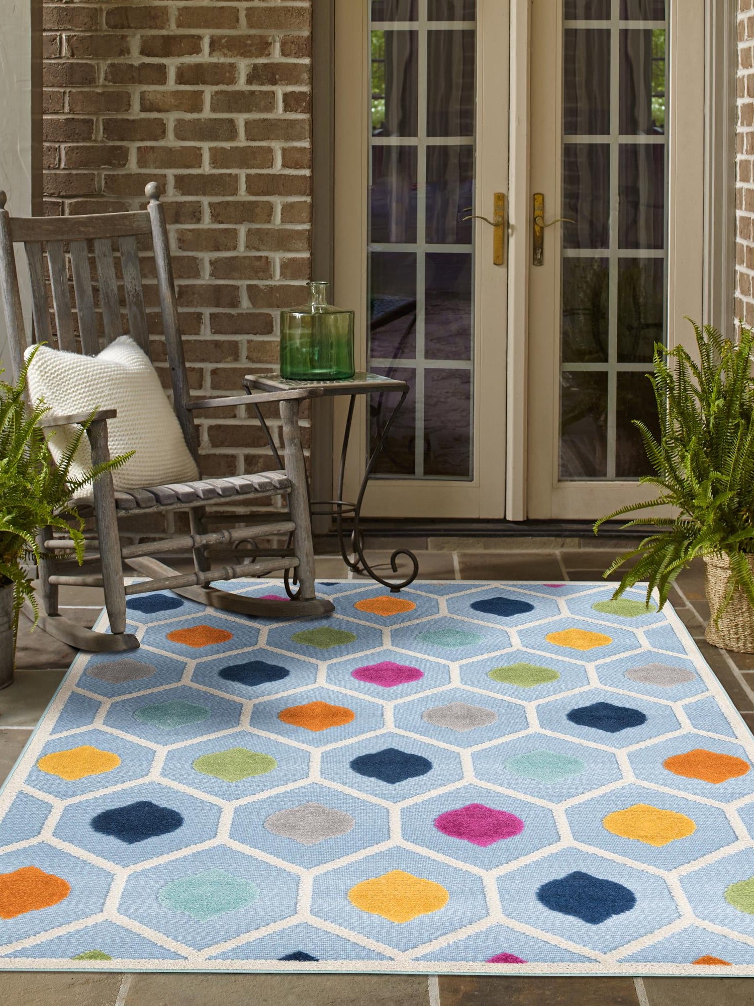 Blue 5' 3 x 8' Aruba Outdoor Rectangle Area Rug Weather Resistant for Patio, Deck, Terrace, Balcony, Porch for Sale at Rug Engine